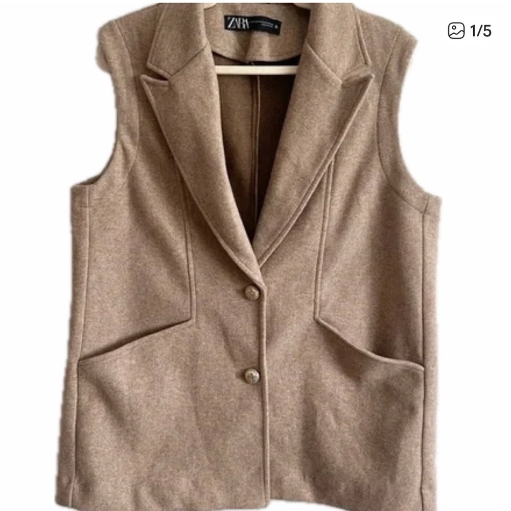 Zara Women's Beige Vest with Pockets - Picture 5 of 5
